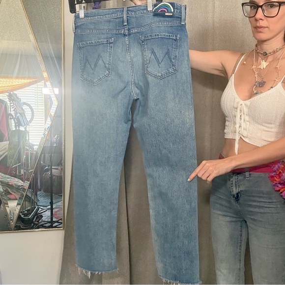 MOTHER Blue Straight-Leg Jeans with Rainbow Patch - Picture 2 of 5